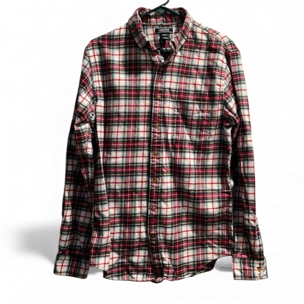 Lands’ End Tailored Fit Red/Multi Colored Plaid Button Down Top